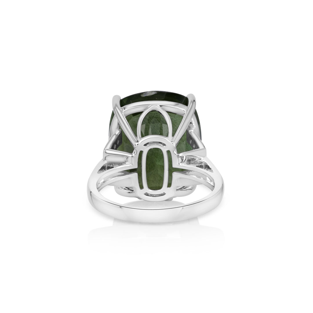 22.91 Cts Peridot and White Diamond Ring in 14K White Gold