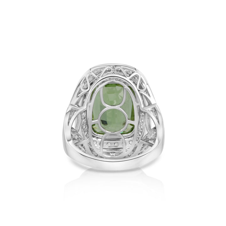 9.21 Cts Peridot and White Diamond Ring in 14K White Gold