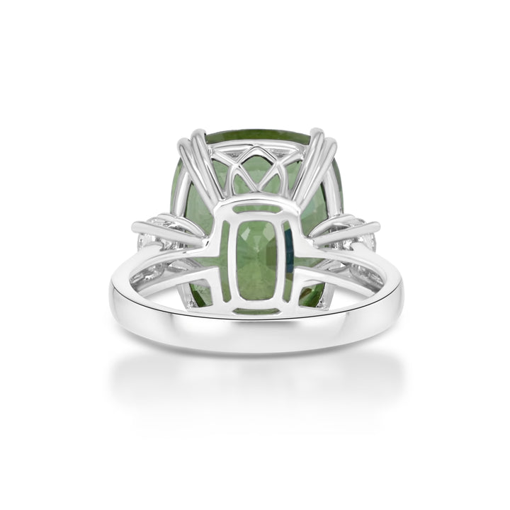 12.98 Cts Peridot and White Diamond Ring in 14K White Gold