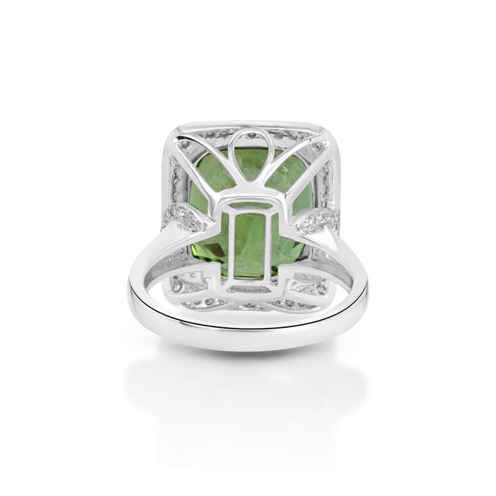 13.93 Cts Peridot and White Diamond Ring in 14K White Gold