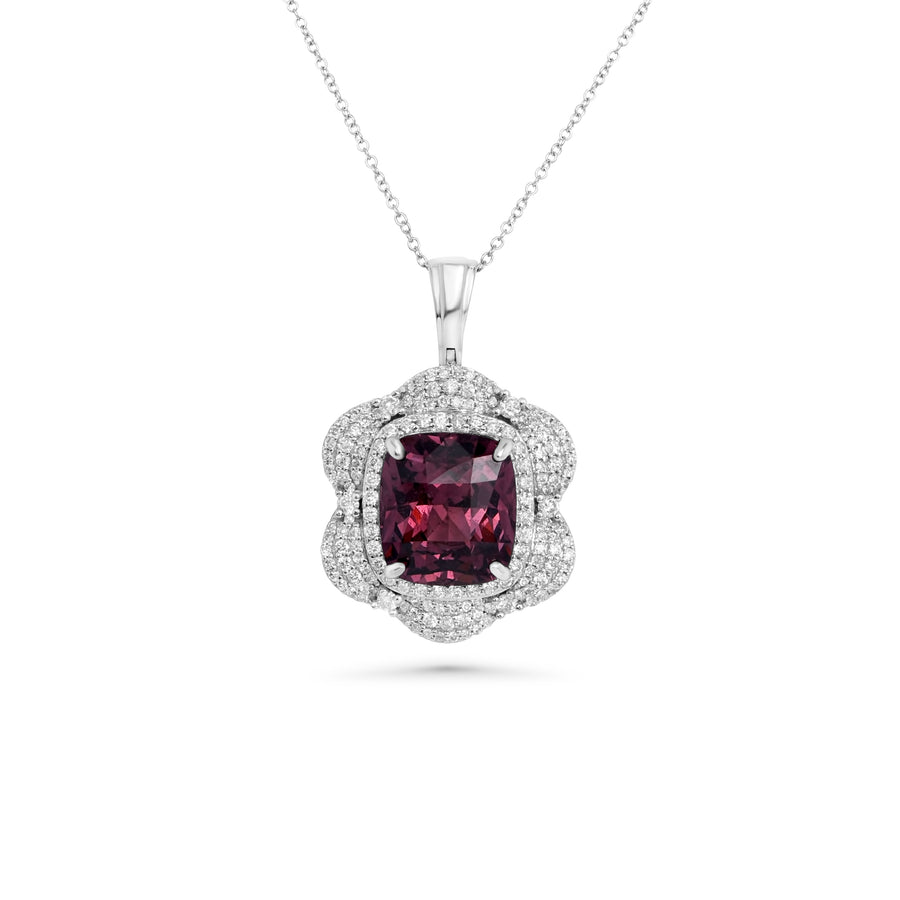 5.89 Cts Purple Spinel and White Diamond Pendant in 14K White Gold