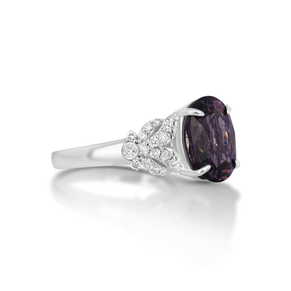 3.32 Cts Purple Spinel and White Diamond Ring in 14K White Gold