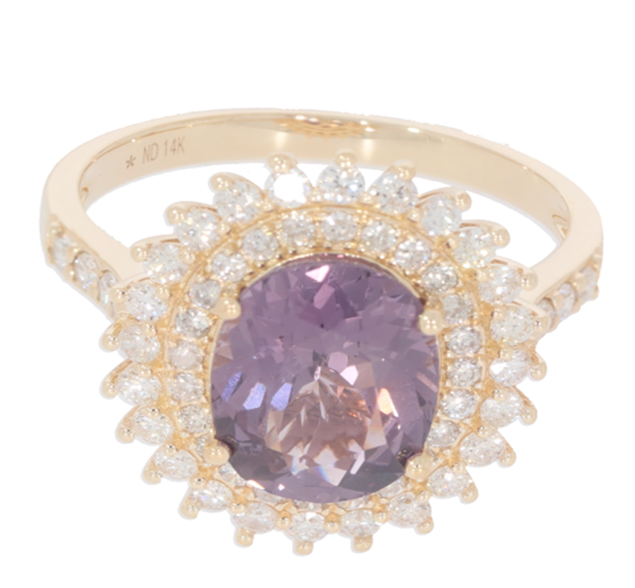 3.4 Cts Spinel and White Diamond Ring in 14K Yellow Gold