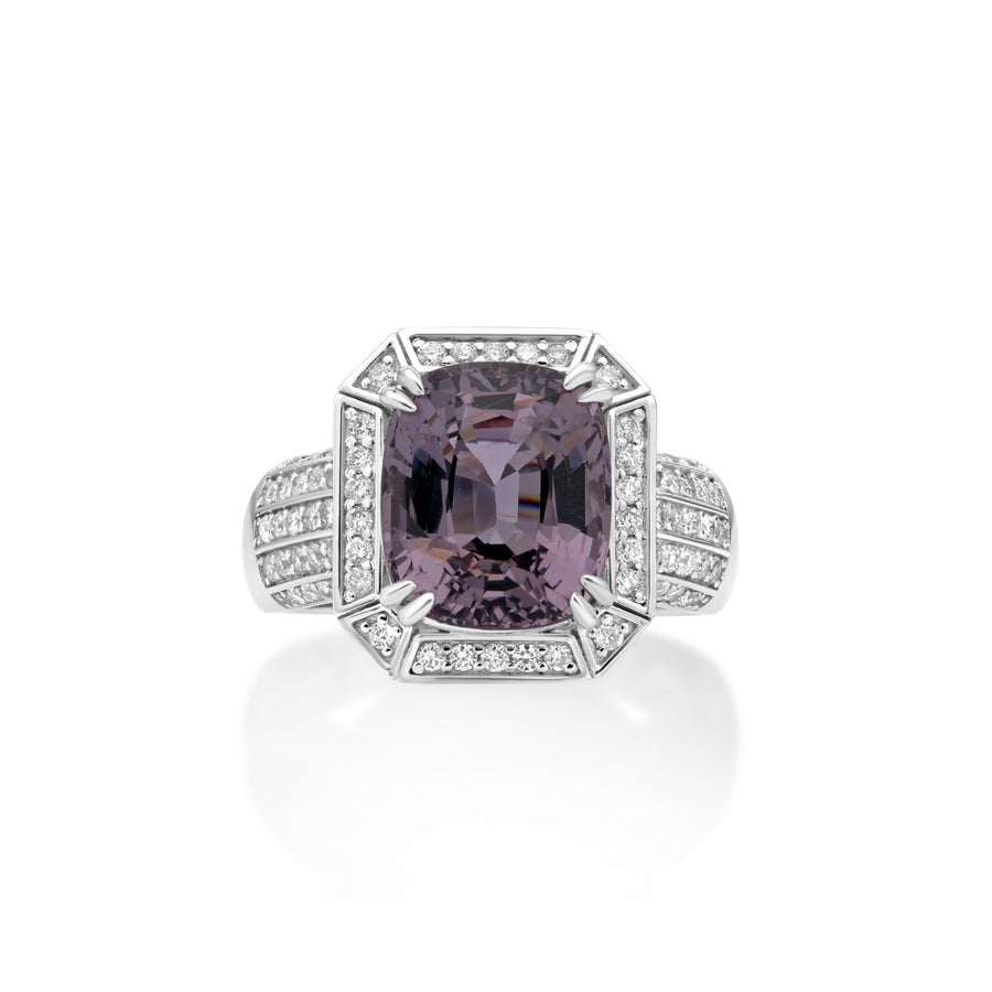 5.4 Cts Purple Spinel and White Diamond Ring in 14K White Gold