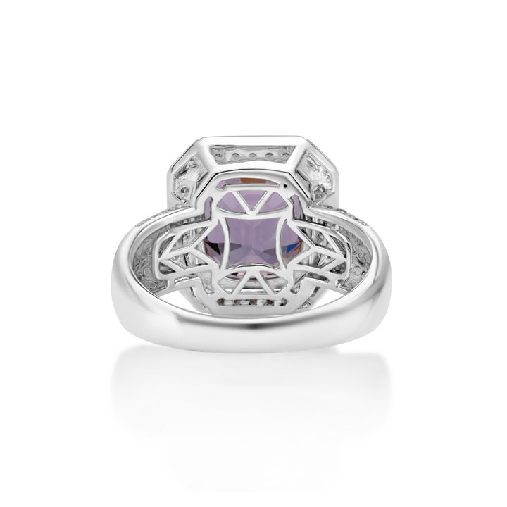5.4 Cts Purple Spinel and White Diamond Ring in 14K White Gold