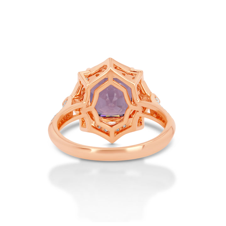 3.9 Cts Purple Spinel and White Diamond Ring in 14K Rose Gold