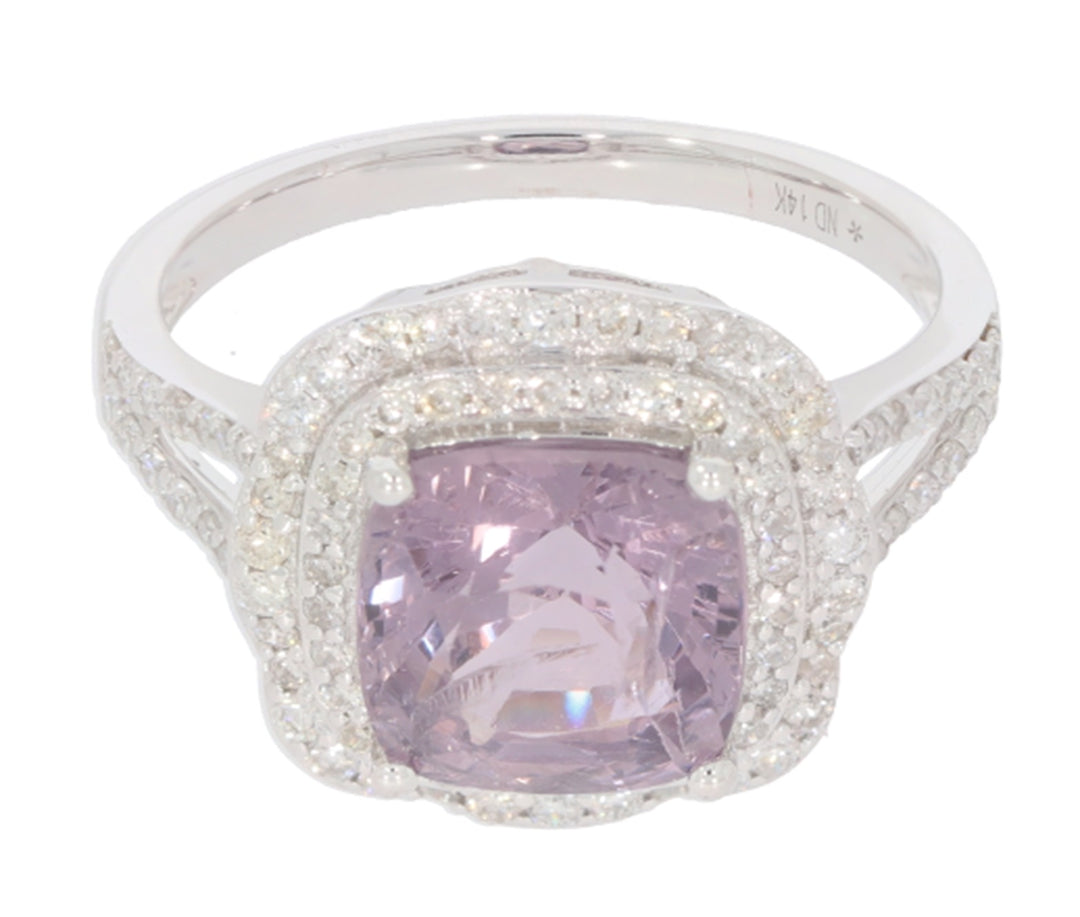 3.89 Cts Spinel and White Diamond Ring in 14K White Gold