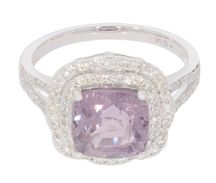 3.89 Cts Spinel and White Diamond Ring in 14K White Gold