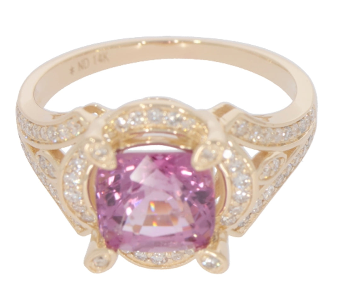 3.28 Cts Spinel and White Diamond Ring in 14K Yellow Gold