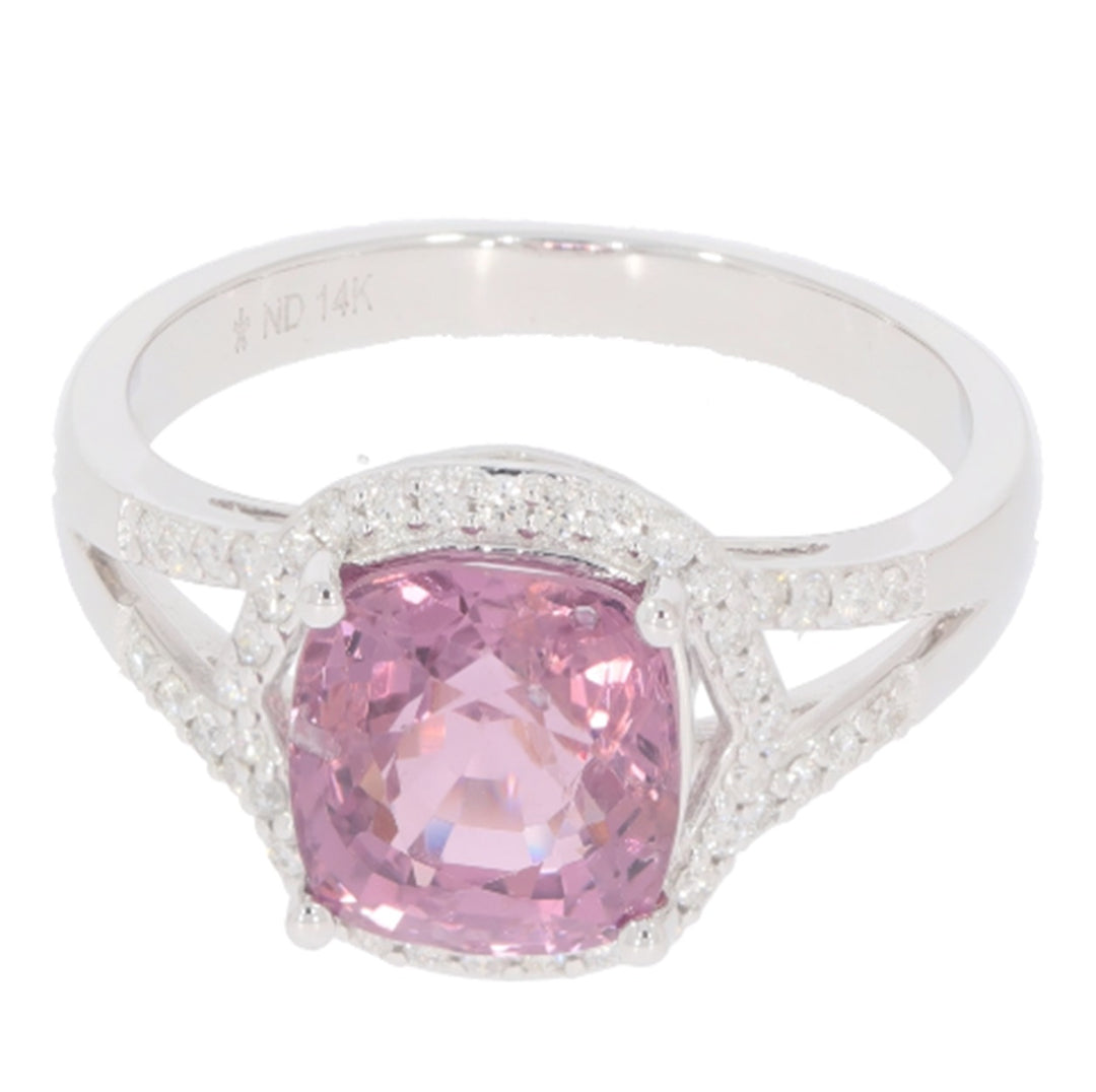 3.05 Cts Spinel and White Diamond Ring in 14K White Gold