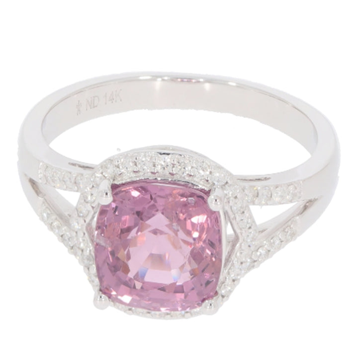 3.05 Cts Spinel and White Diamond Ring in 14K White Gold