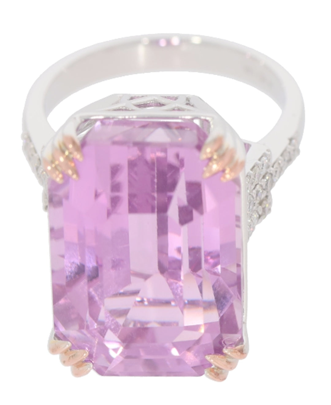 26.85 Cts Kunzite and White Diamond Ring in 14K White Gold