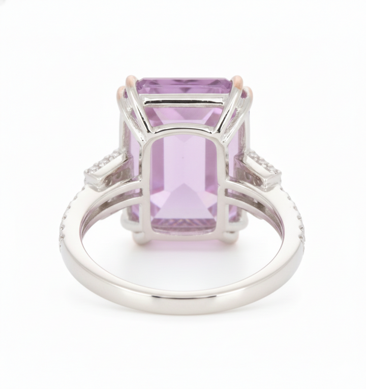 26.85 Cts Kunzite and White Diamond Ring in 14K White Gold