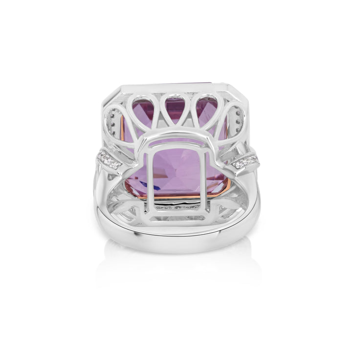 26.78 Cts Kunzite and White Diamond Ring in 14K Two Tone