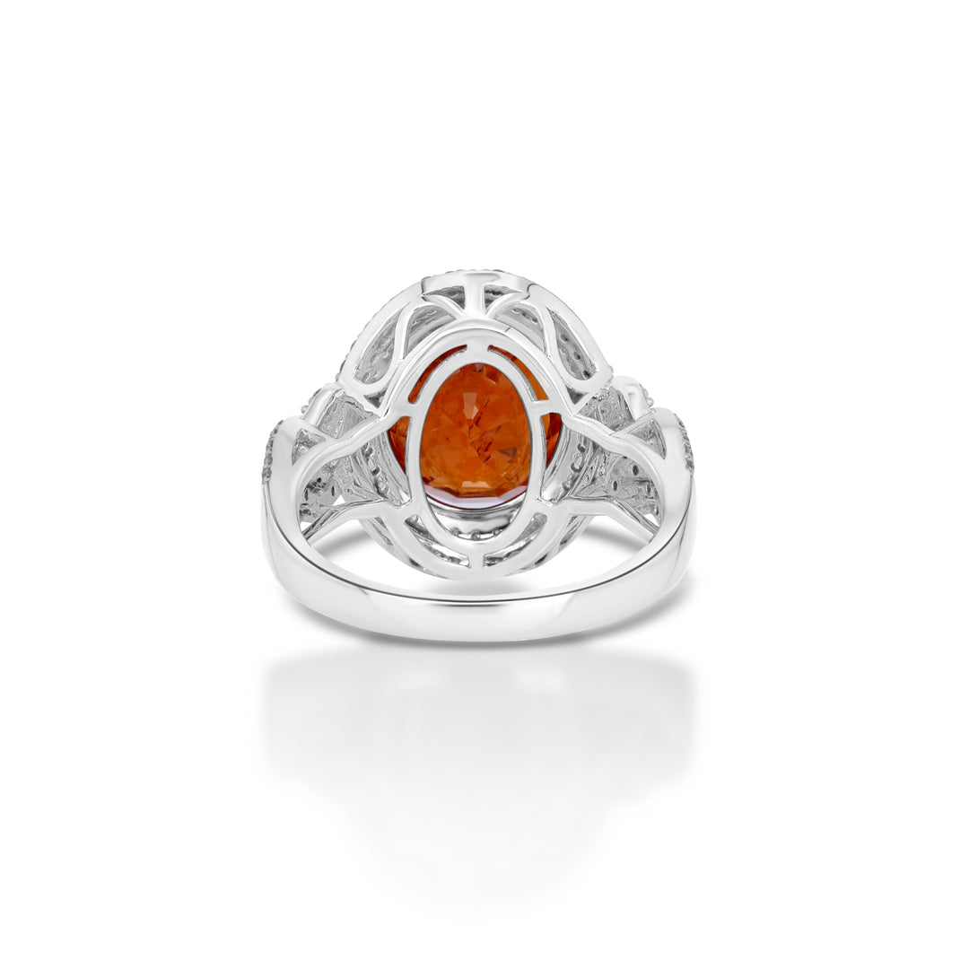 8.65 Cts Spessartite and White Diamond Ring in 14K White Gold