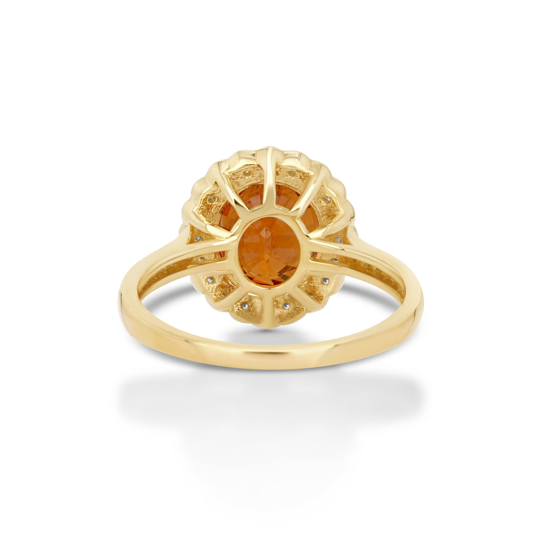 4.26 Cts Spessartite and White Diamond Ring in 14K Yellow Gold