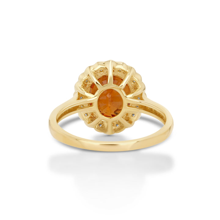 4.26 Cts Spessartite and White Diamond Ring in 14K Yellow Gold