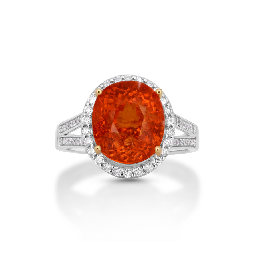 9.12 Cts Spessartite and White Diamond Ring in 14K Two Tone