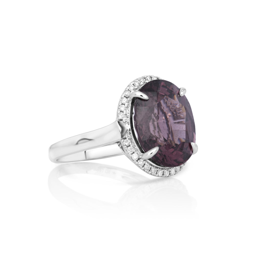 10.75 Cts Purple Spinel and White Diamond Ring in 14K White Gold