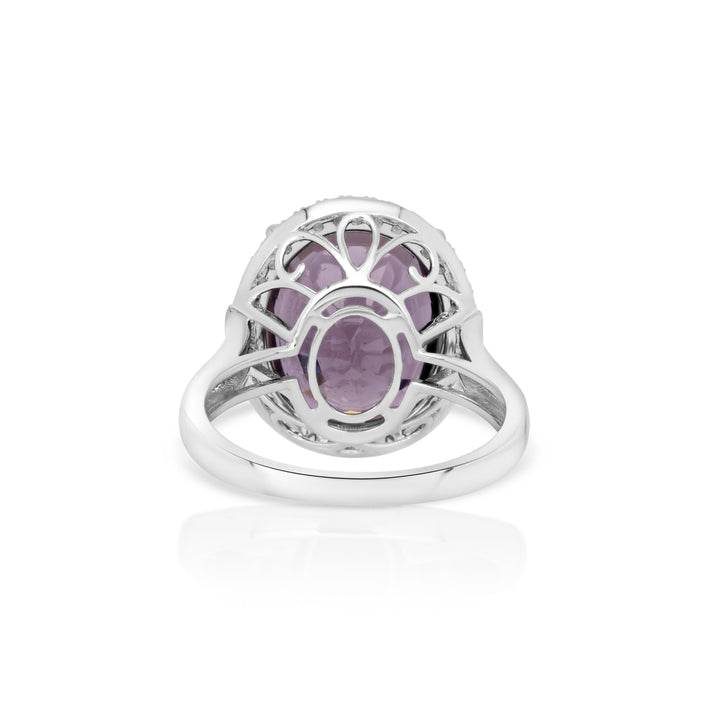 10.75 Cts Purple Spinel and White Diamond Ring in 14K White Gold