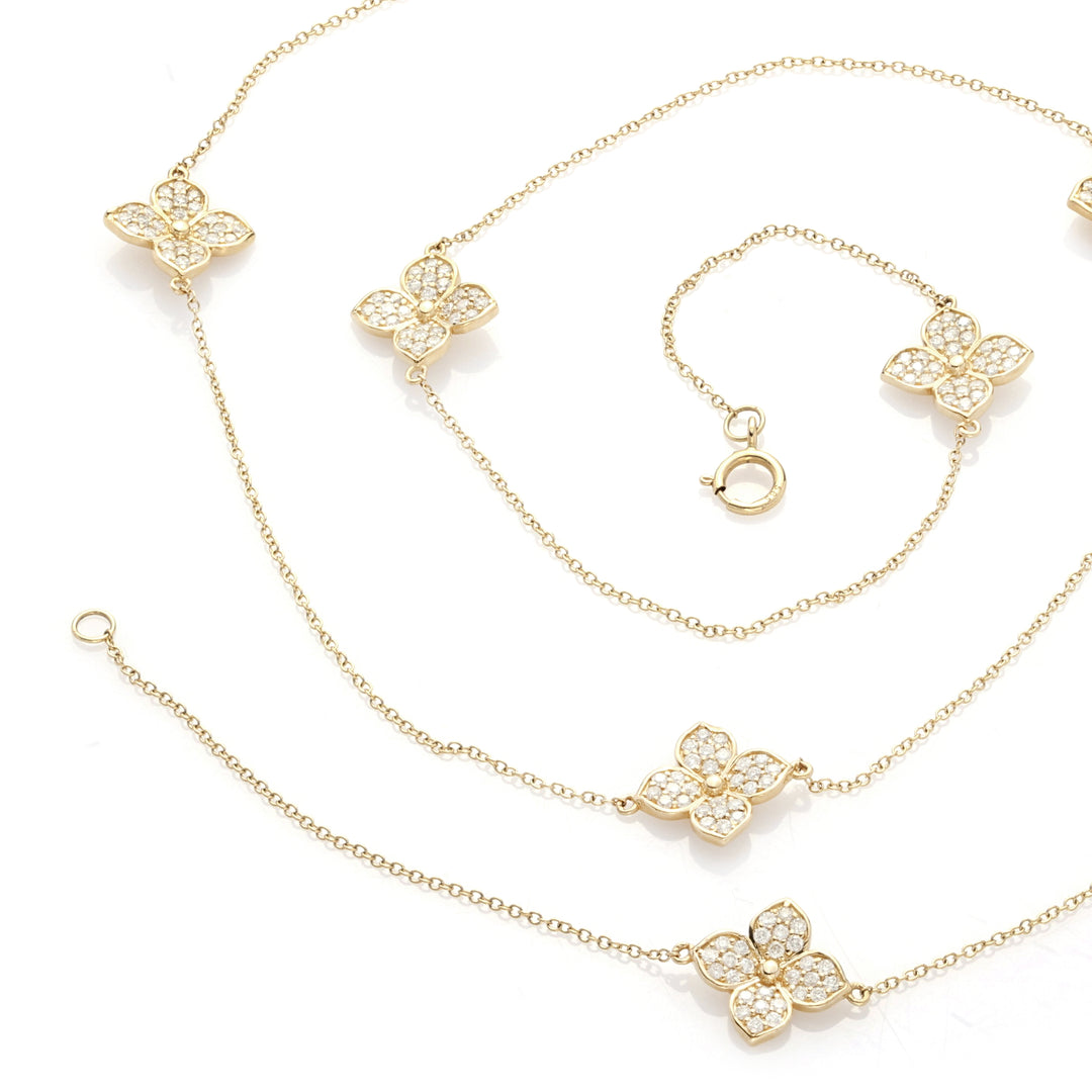 White Diamond Station Necklace in 14K Yellow Gold