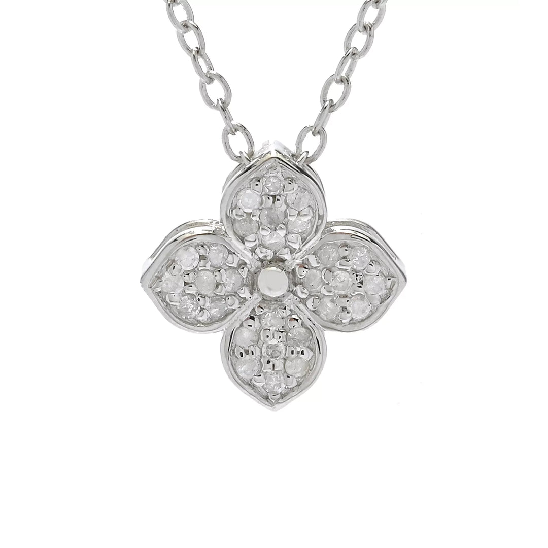 0.14 Cts White Diamond Flower Pendant in Platinum Plated 925 Sterling Silver