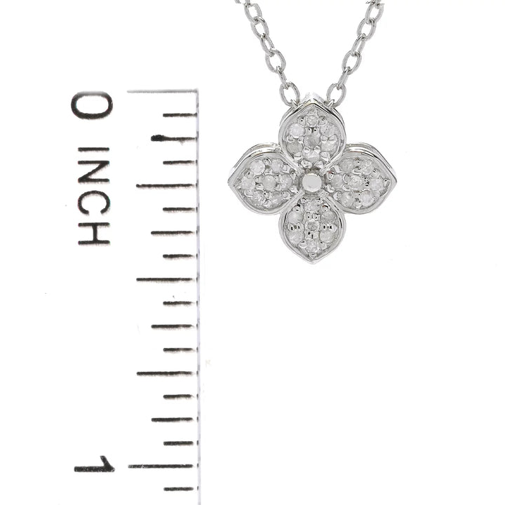 0.14 Cts White Diamond Flower Pendant in Platinum Plated 925 Sterling Silver