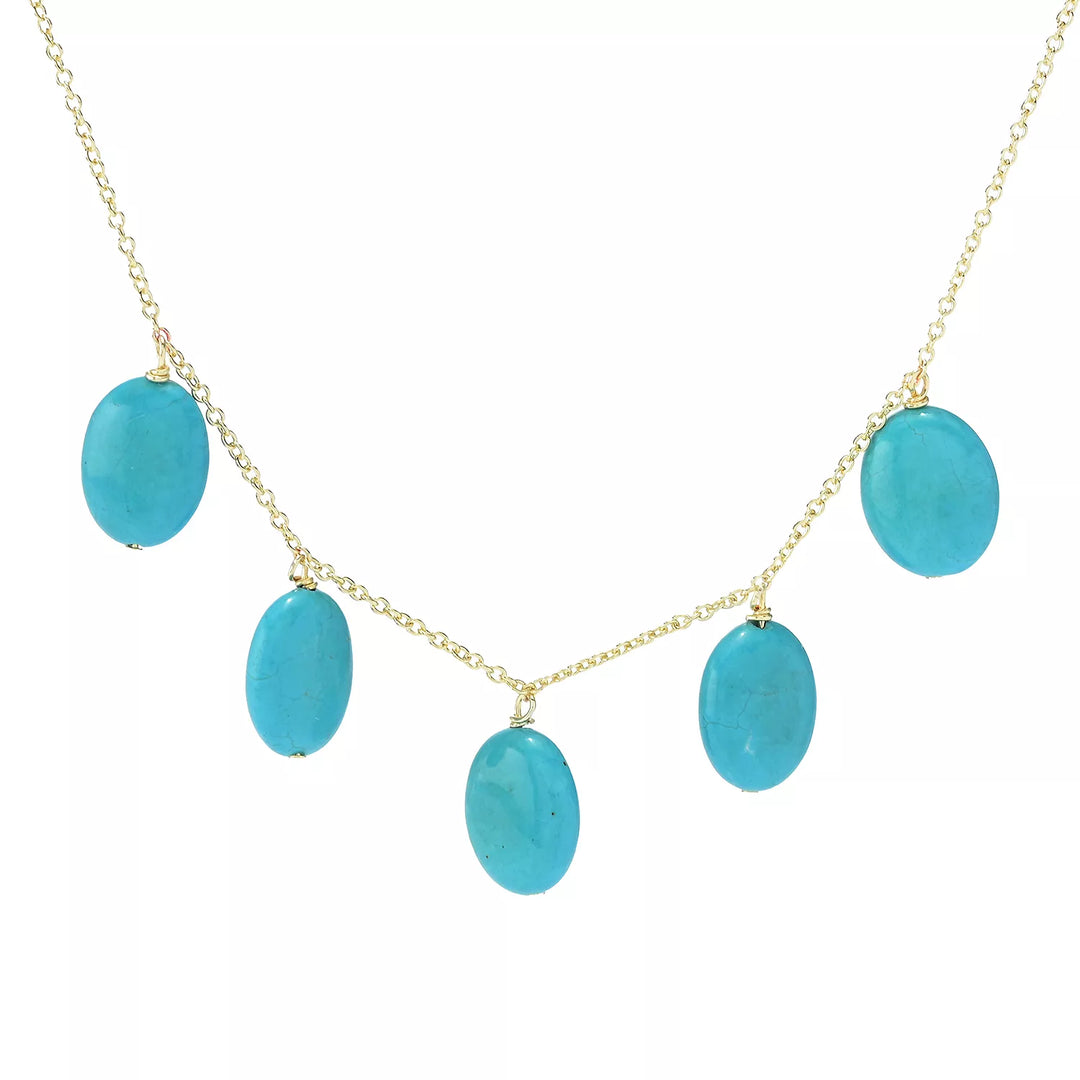 Oval Turquoise Charm Necklace in 18K Gold Plated Brass