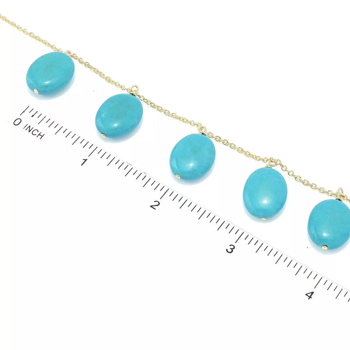 Oval Turquoise Charm Necklace in 18K Gold Plated Brass