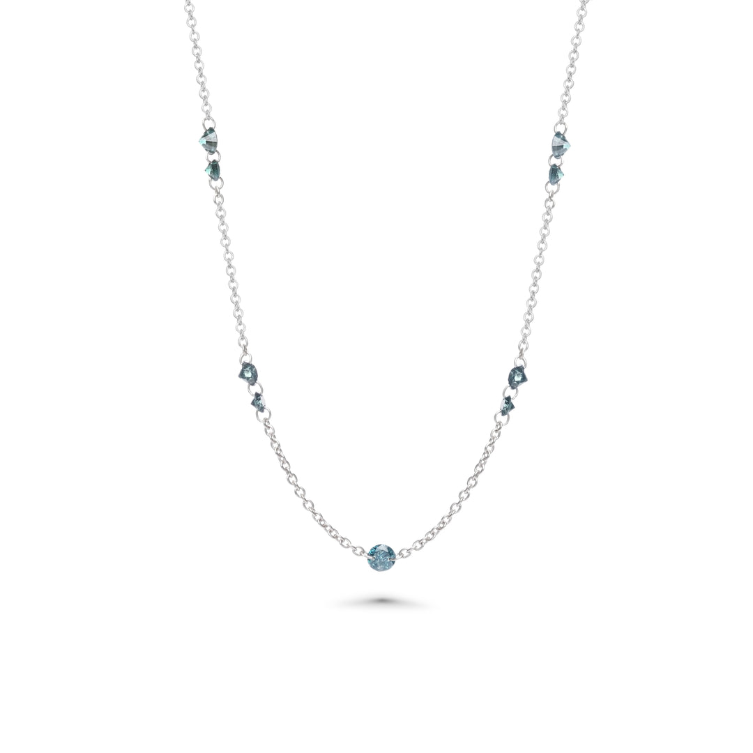 2.06 Cts Blue Diamond Necklace in 14K White Gold