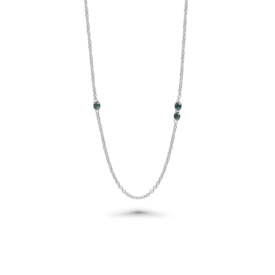 0.53 Cts Blue Diamond Necklace in 14K White Gold