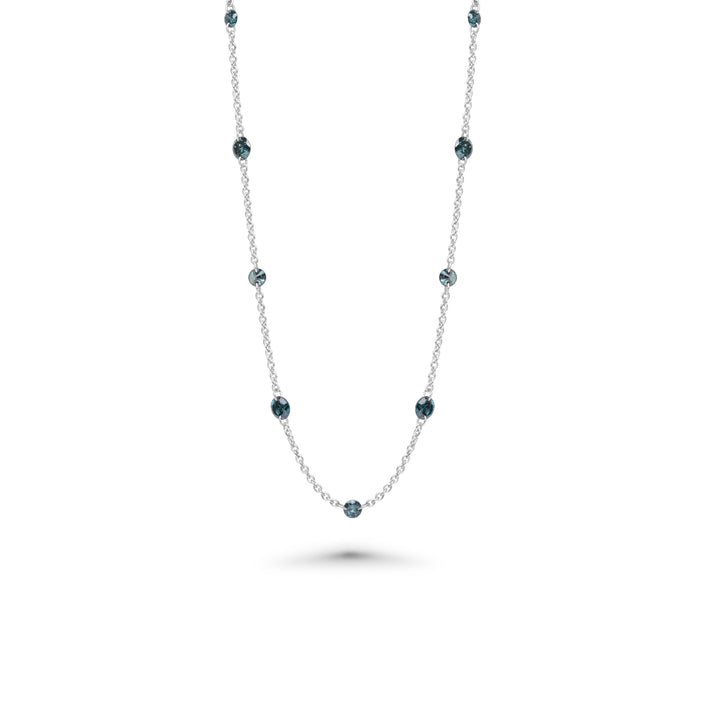 1.68 Cts Blue Diamond Necklace in 14K White Gold