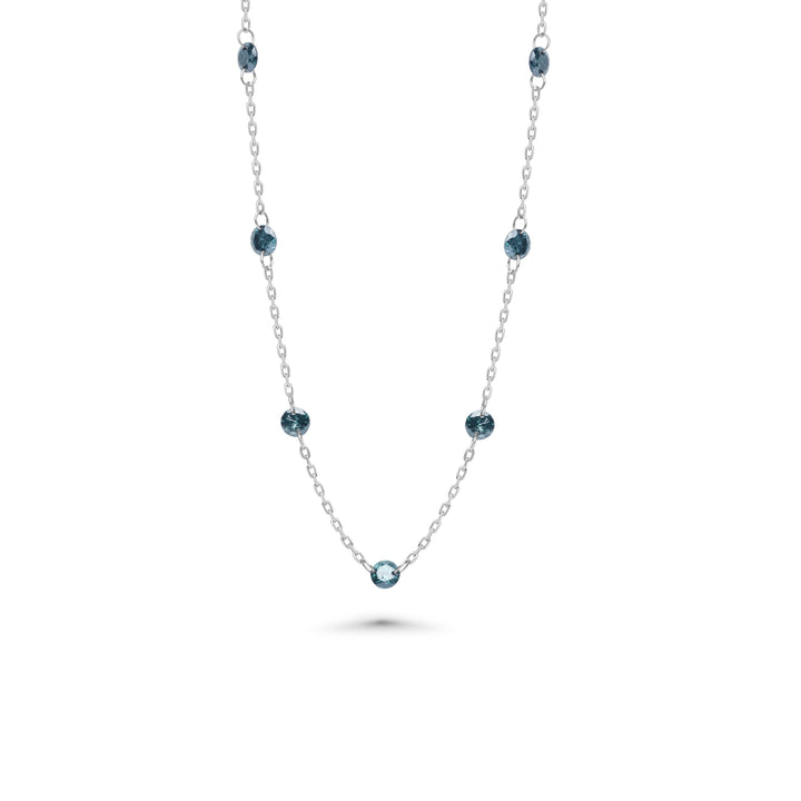 3.13 Cts Blue Diamond Necklace in 14K White Gold