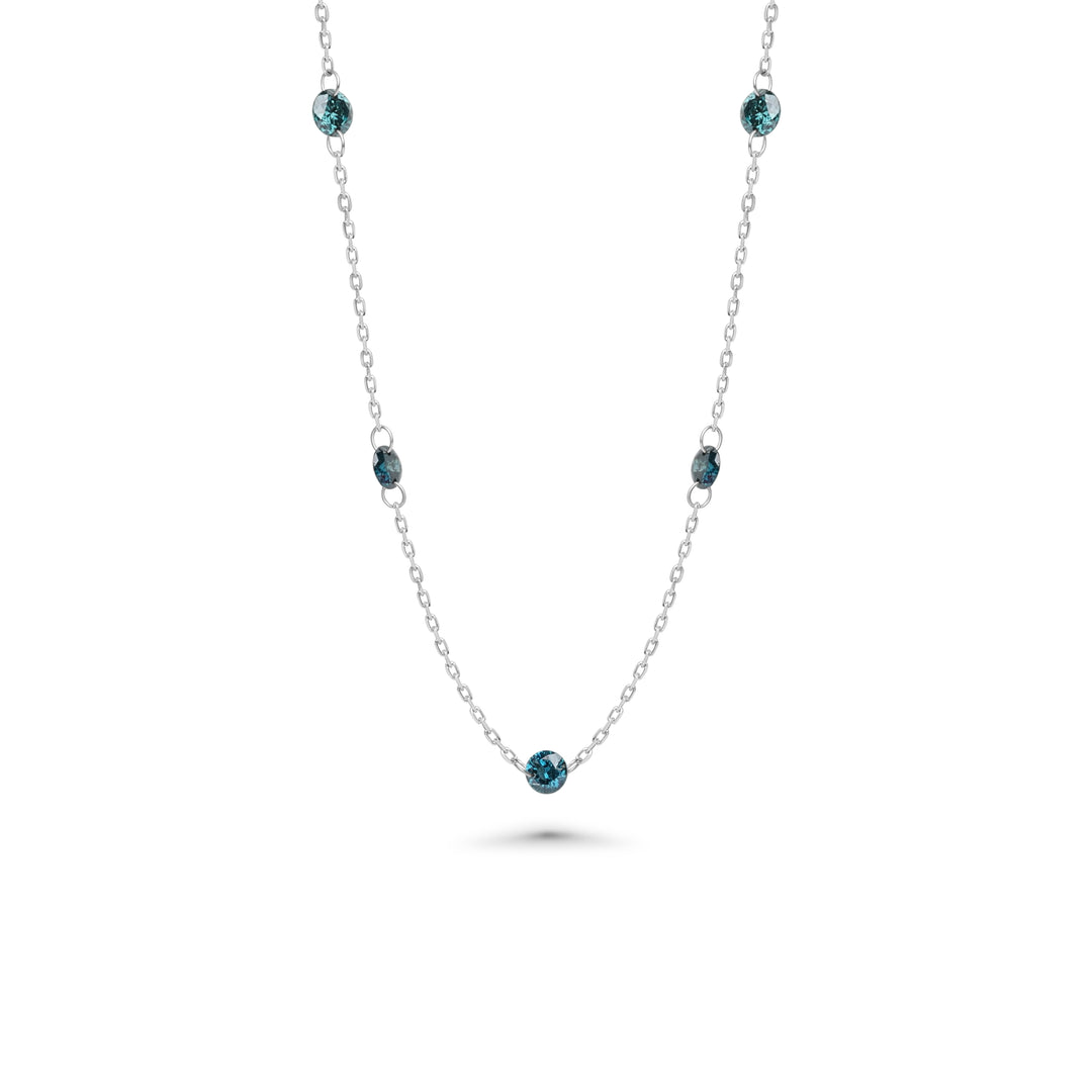 0.43 Cts Blue Diamond Necklace in 14K White Gold