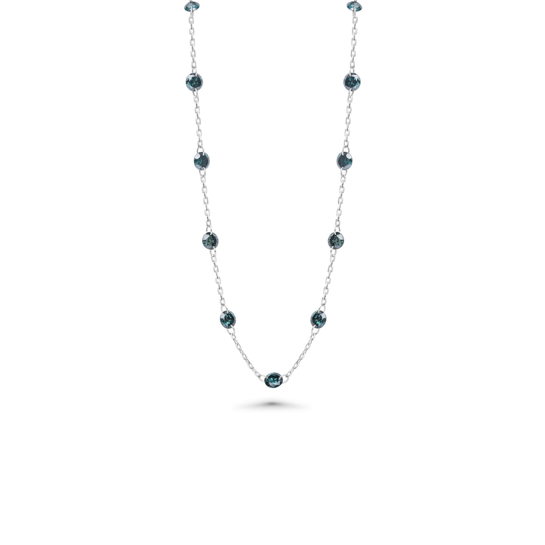 2.54 Cts Blue Diamond Necklace in 14K White Gold