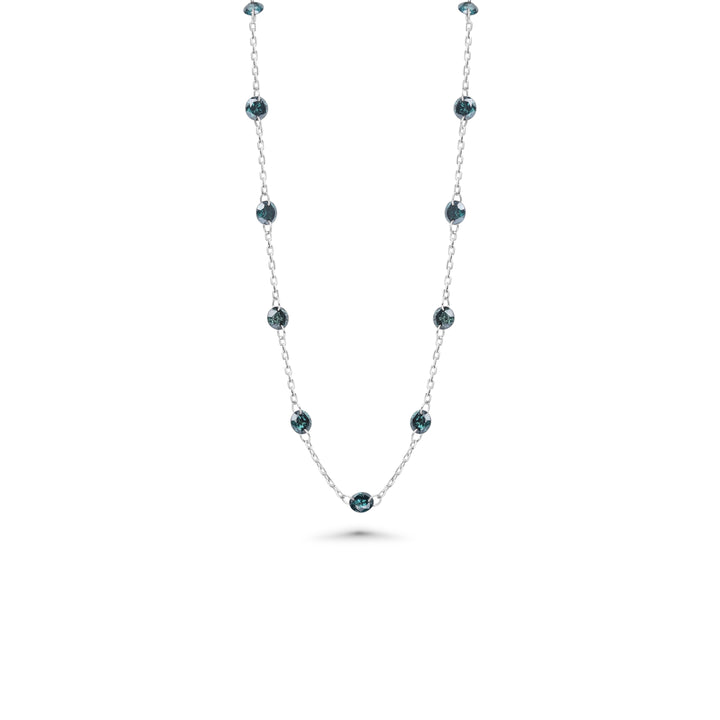 2.54 Cts Blue Diamond Necklace in 14K White Gold