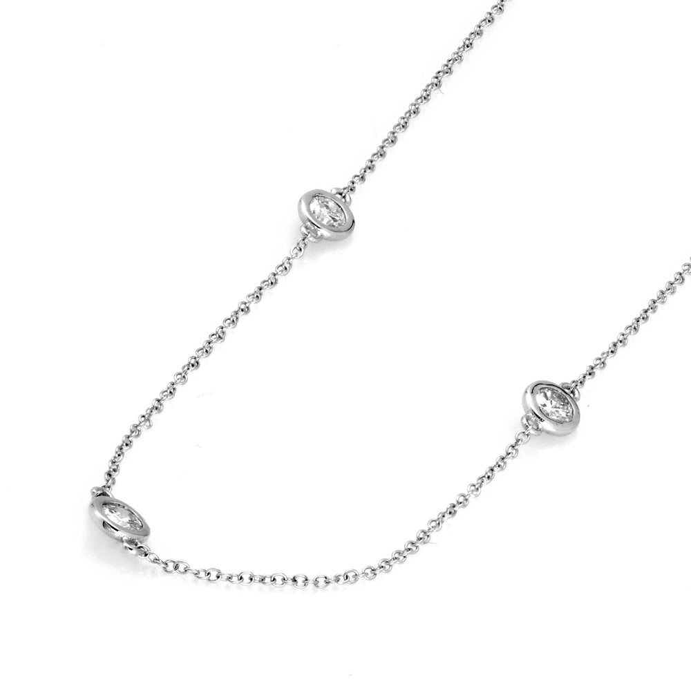 1.05 Cts White Diamond Necklace in 14K White Gold