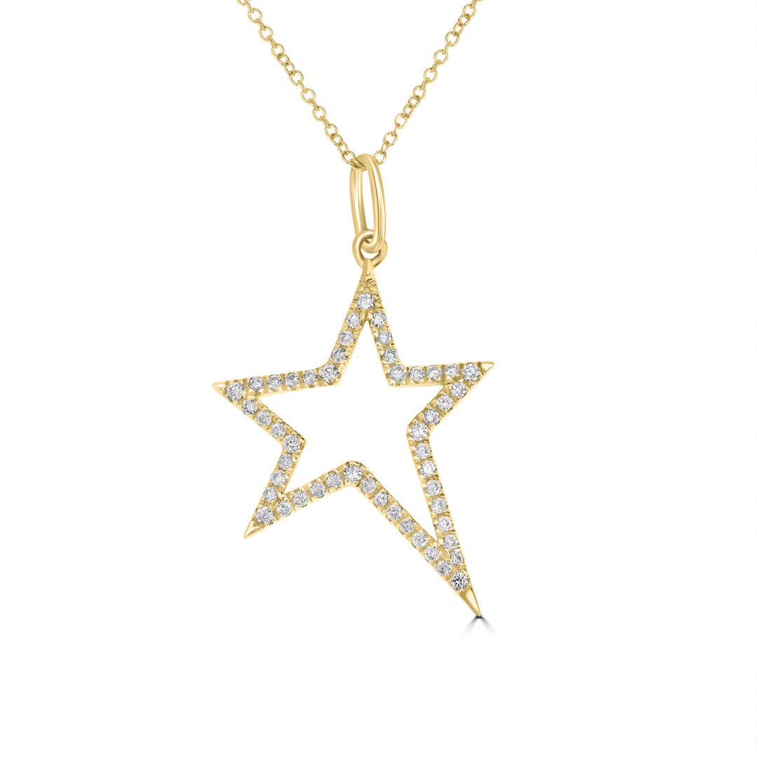 0.27 Cts White Diamond Star Pendant in 14K Yellow Gold