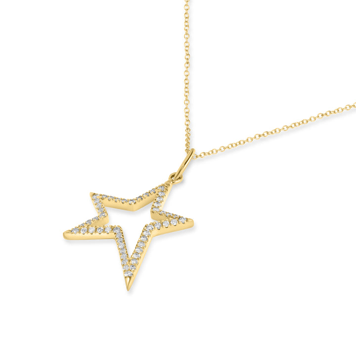 0.27 Cts White Diamond Star Pendant in 14K Yellow Gold