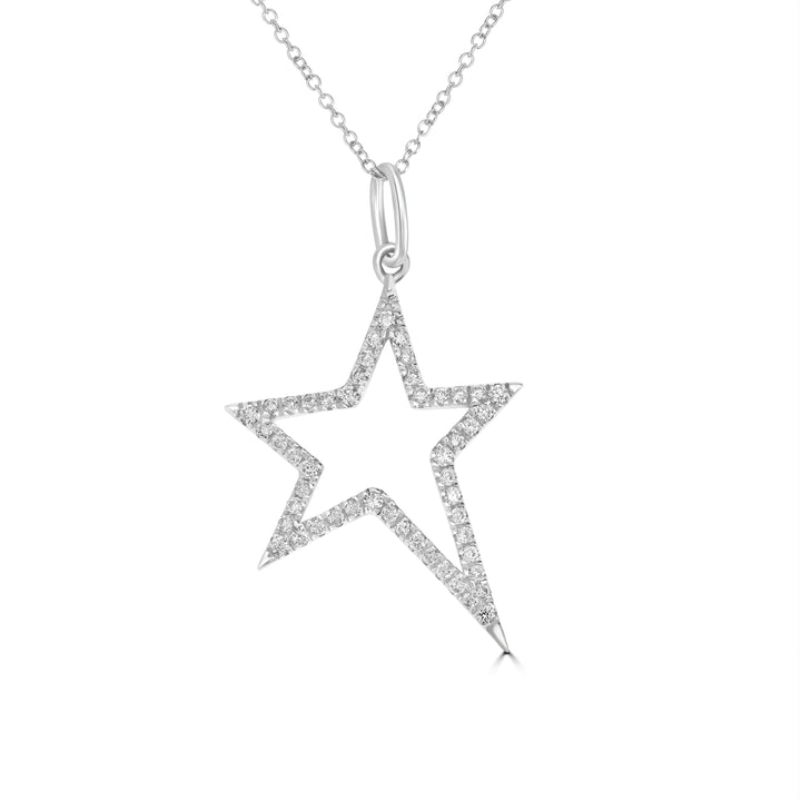 0.27 Cts White Diamond Star Pendant in 14K White Gold