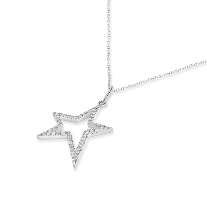 0.27 Cts White Diamond Star Pendant in 14K White Gold