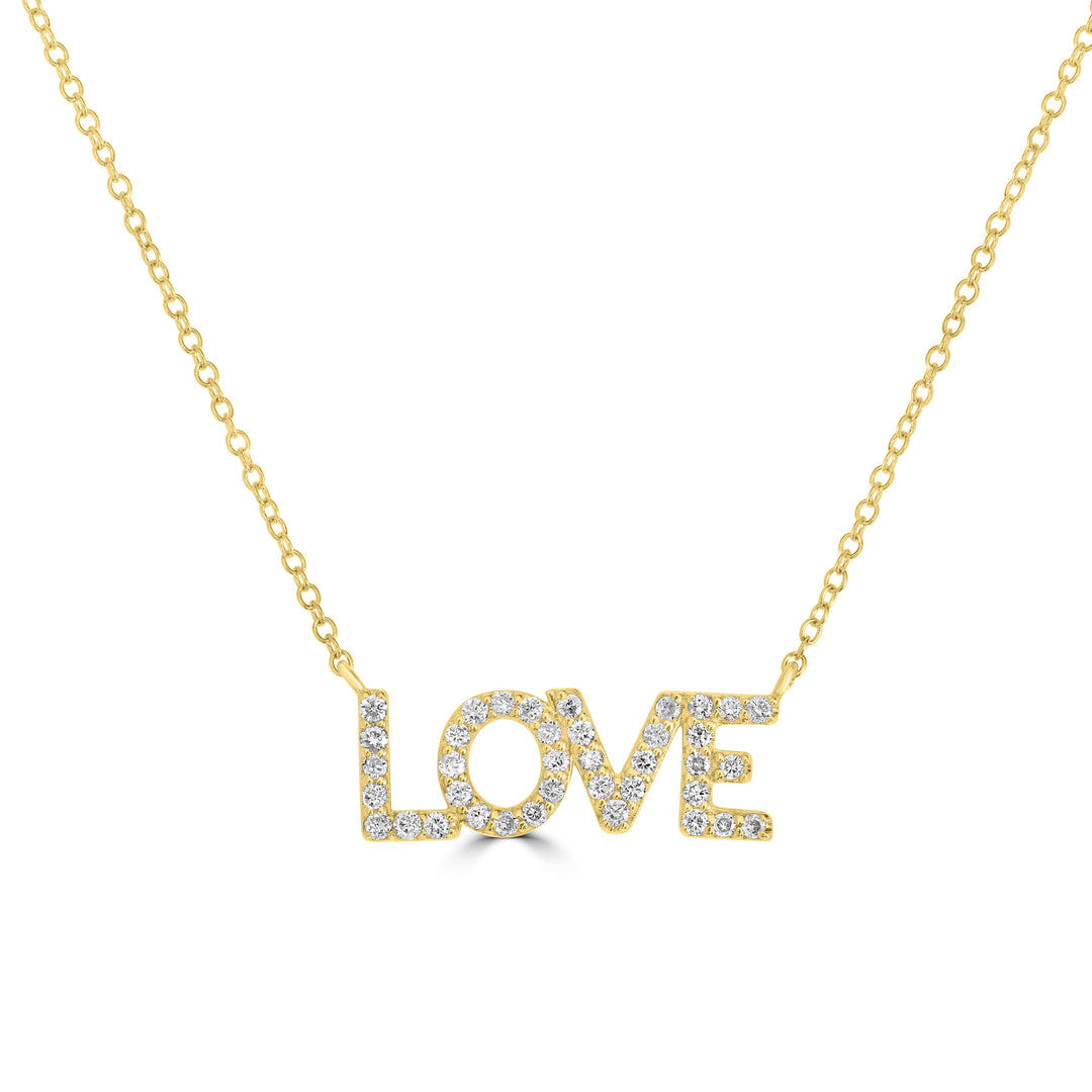 0.17 Cts White Diamond Love Necklace in 14K Yellow Gold