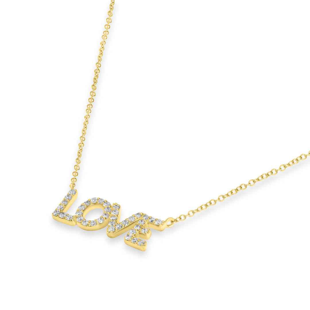 0.17 Cts White Diamond Love Necklace in 14K Yellow Gold