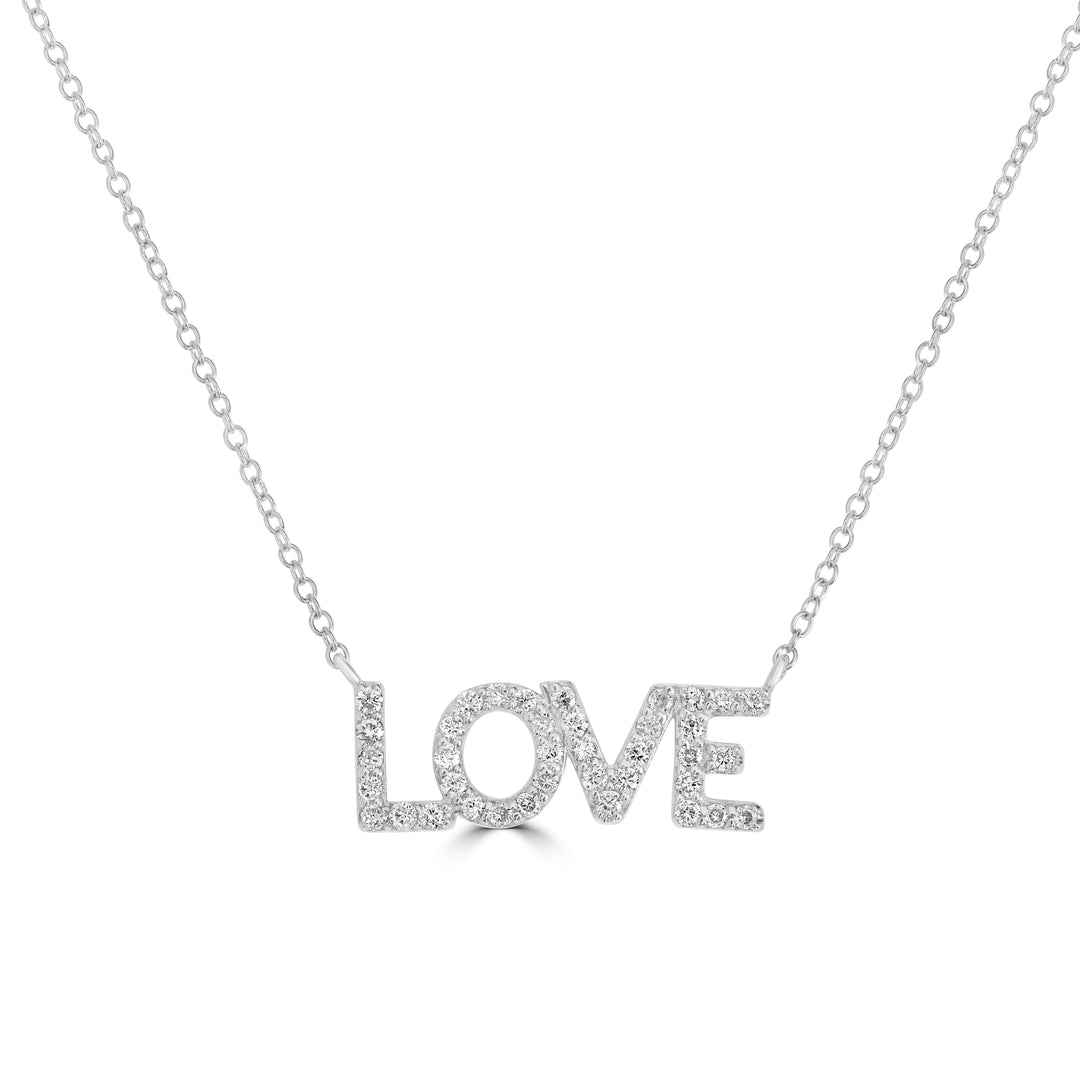 0.17 Cts White Diamond Love Necklace in 14K White Gold