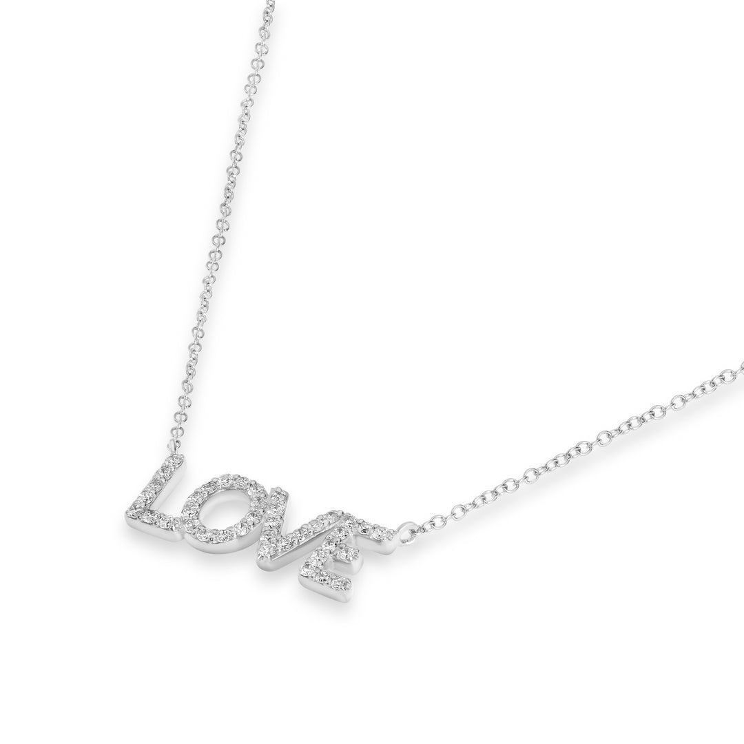 0.17 Cts White Diamond Love Necklace in 14K White Gold