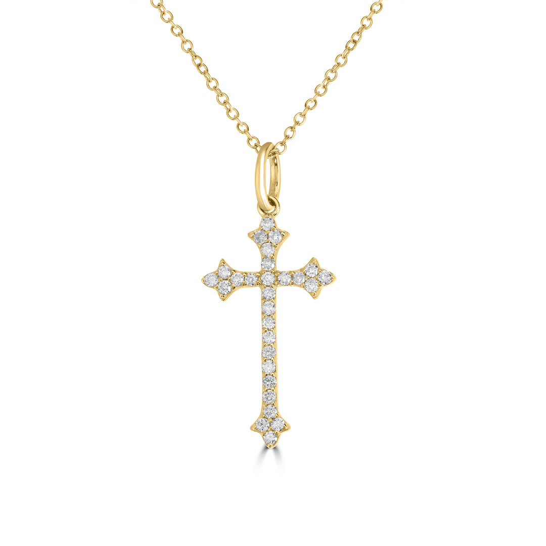 0.13 Cts White Diamond Cross Pendant in 14K Yellow Gold