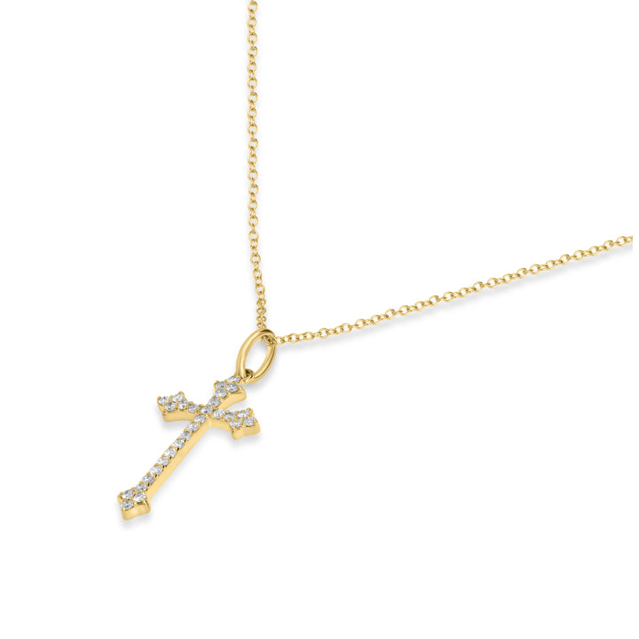 0.13 Cts White Diamond Cross Pendant in 14K Yellow Gold