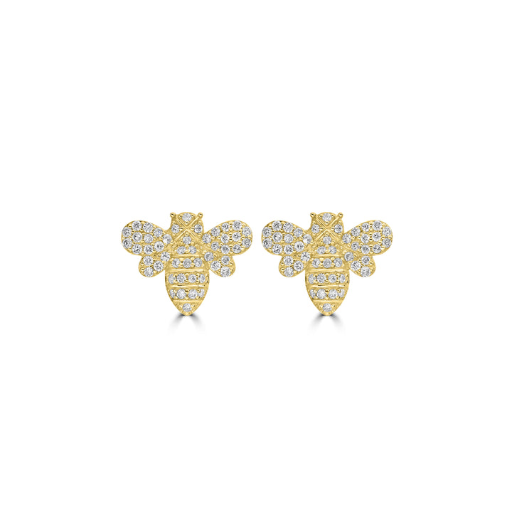 0.32 Cts White Diamond Bee Stud Earring in 14K Yellow Gold