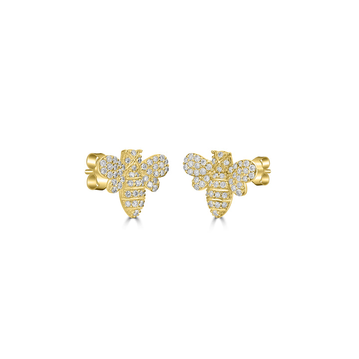 0.32 Cts White Diamond Bee Stud Earring in 14K Yellow Gold