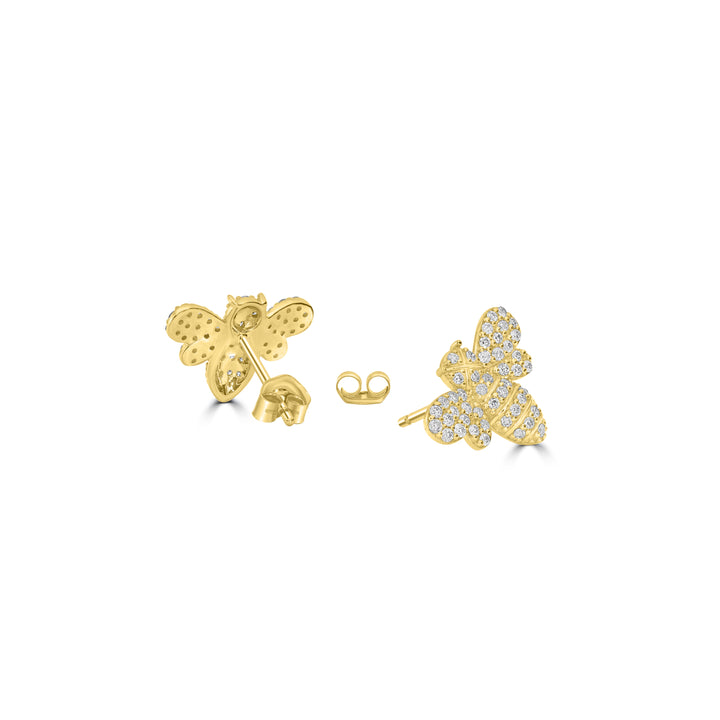 0.32 Cts White Diamond Bee Stud Earring in 14K Yellow Gold